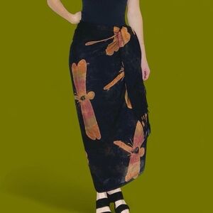 Vintage Large Scarf Dragonfly Hippie Swim Beach Skirt Sarong